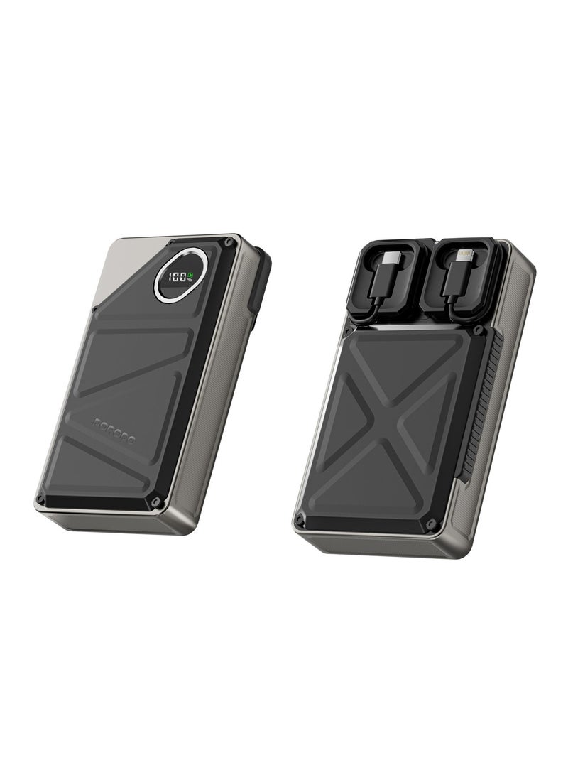 porodo Power Bank 20000mAh with Built-In USB-C & Lightning Cables, 22.5W PD & QC Fast Charging, USB-A & Type-C Ports, Multi-Device Charging, Portable Battery Pack for iPhone, Tablets, Android - Image 5